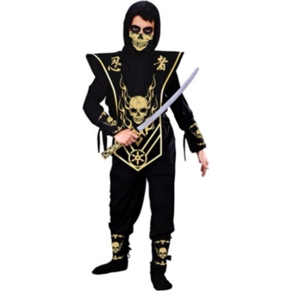 Skull Ninja Costume Boys XL (14/16) Hooded Shirt Tunic Pants Mask NEW
